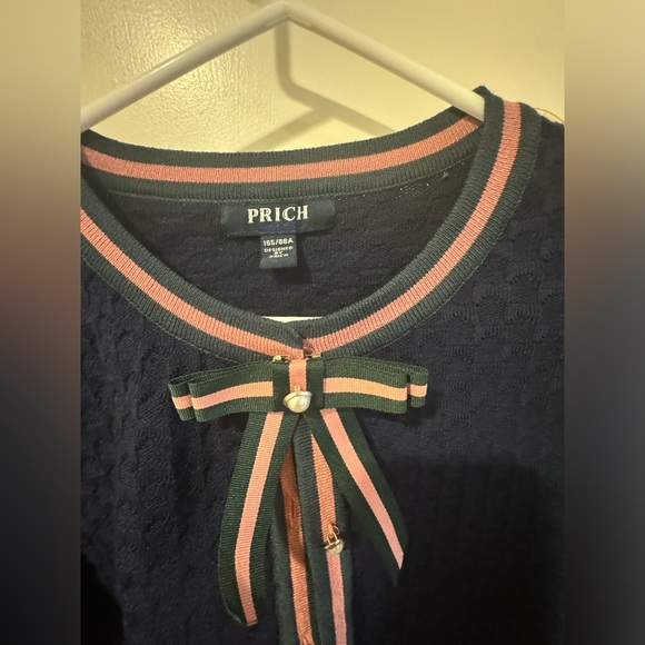 New Navy Prich cardigan with pink trim. Removable bow - Picture 3 of 5
